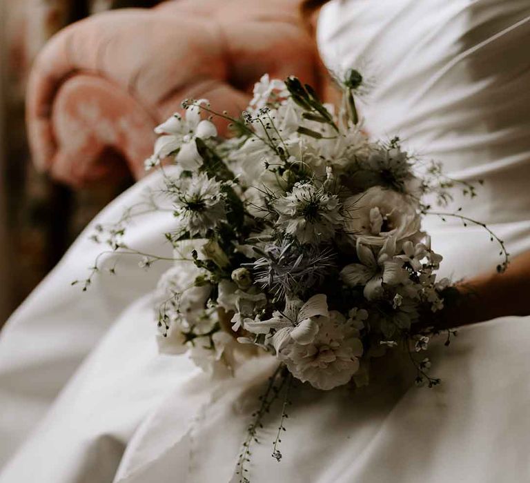 white flower and foliage bridal bouquet 