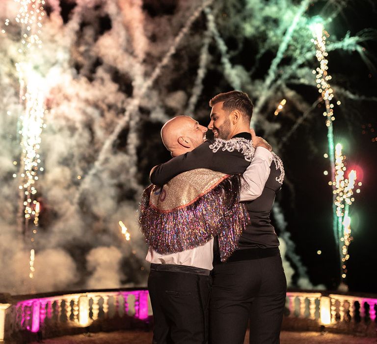 Epic firework display to finish the wedding day at Orchardleigh Estate country house wedding venue 