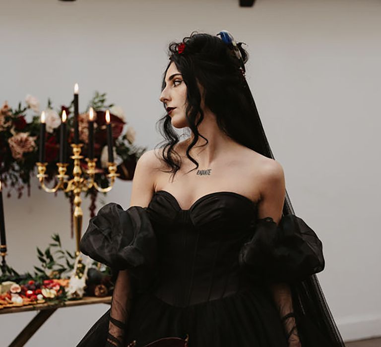 Black gothic alternative wedding dress idea by Olive Alexander Photography