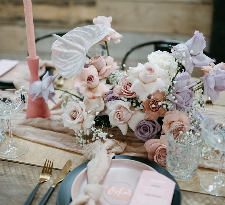 pink and purple centrepiece flowers 