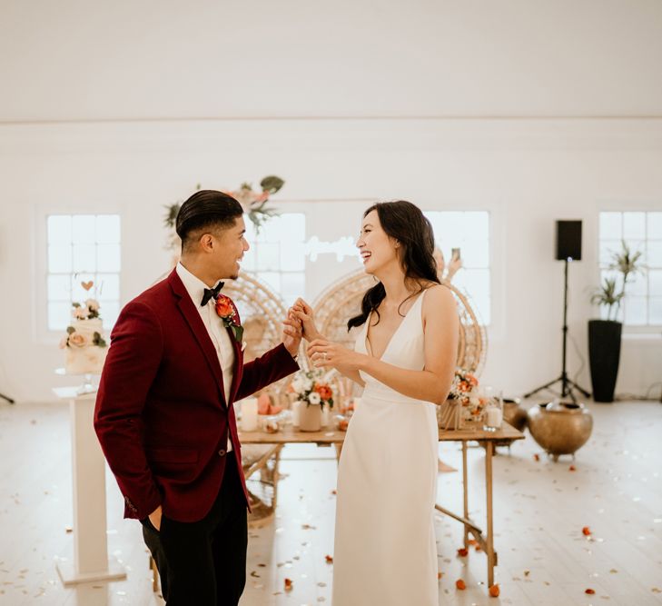 Bride and groom first dance at intimate Core Clapton wedding reception 