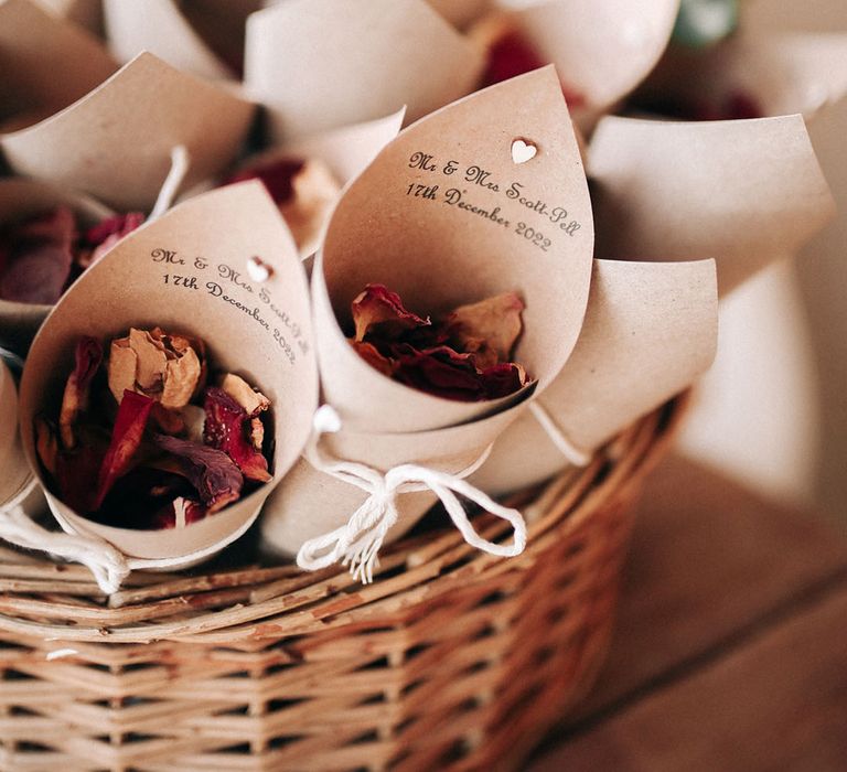 Personalised confetti cones with dried petals 