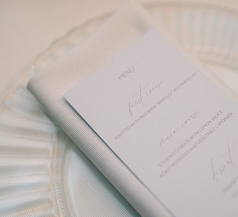 Simple and minimalist wedding menu stationery 