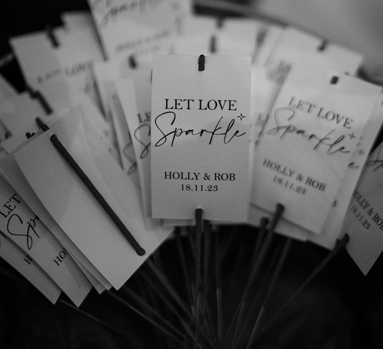 Personalised sparkler tags for the sparkler send off at the end of the wedding day 