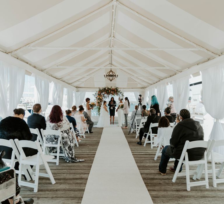 Intimate same sex wedding ceremony at Regatta Place, Newport, Rhode Island, USA 