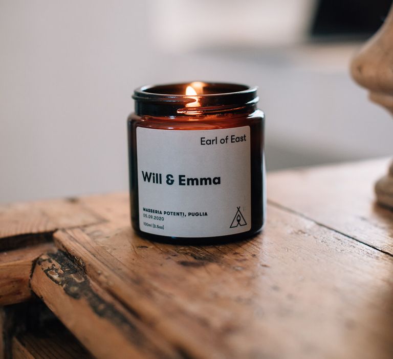 Personalised bride and groom scented candle by Earl of East