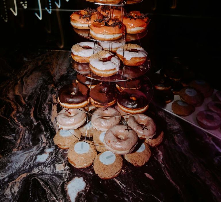 Seven tier wedding donut tower at The Gherkin wedding party 