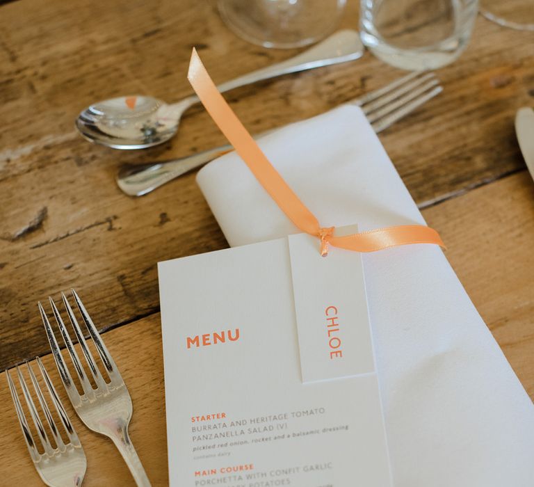 Orange and white menu card stationery 