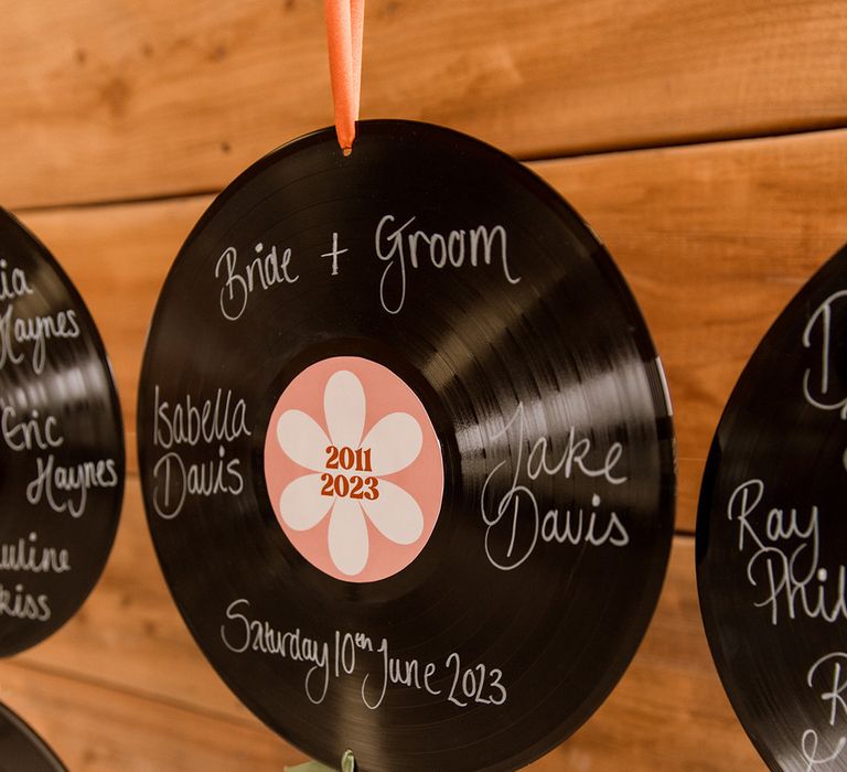 Vinyl wedding seating chart with calligraphy 