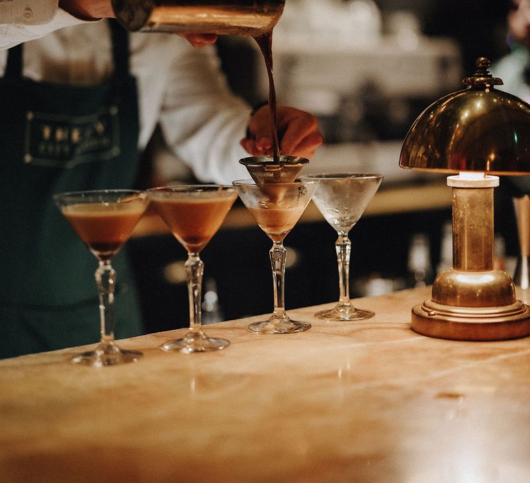 Signature wedding cocktails for London wedding with salted caramel martinis