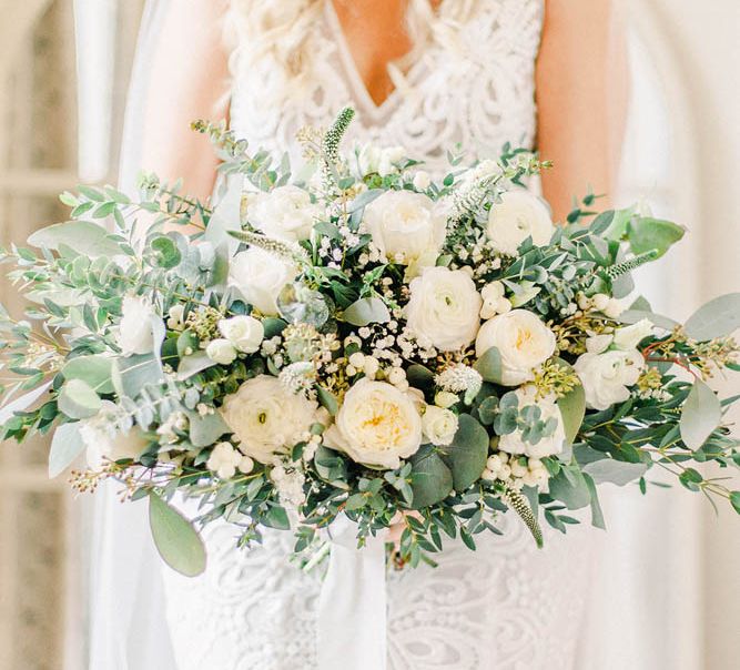 Oversized white and green wedding bouquet 