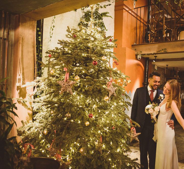 Newly-wed couple at Christmas Wedding in Chelsea