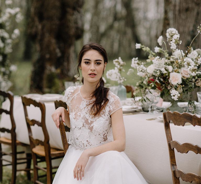 The bride wore Jesus Peiro for the outdoor forest wedding at Chateau de la Ruche