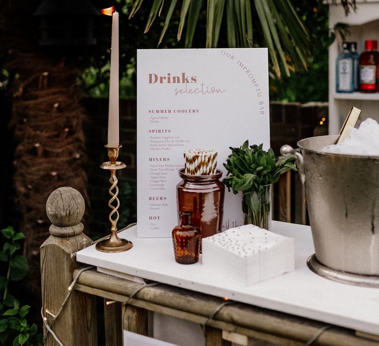 Contemporary wedding sign for drinks 