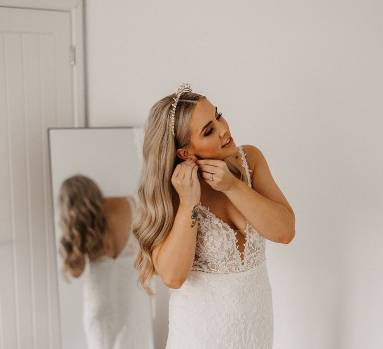 Bride in floral lace wedding dress from Made With Love 