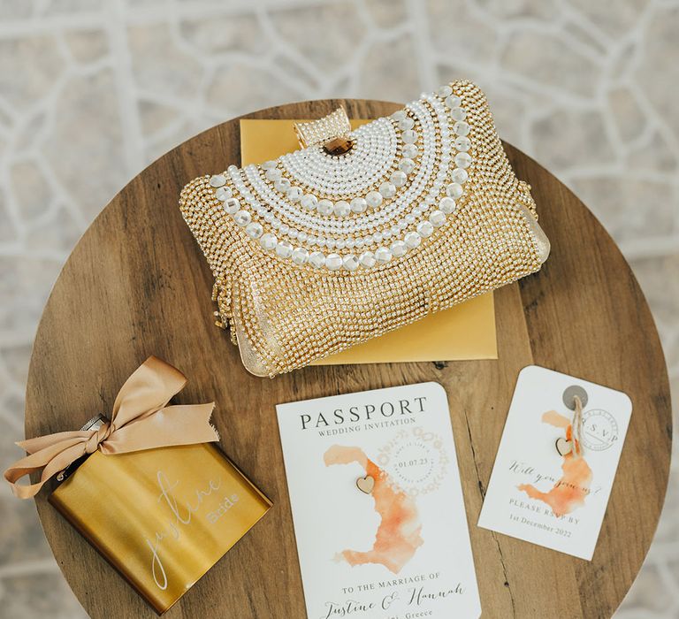 Passport wedding invitations with yellow personalised wedding flask wedding favour for destination wedding 