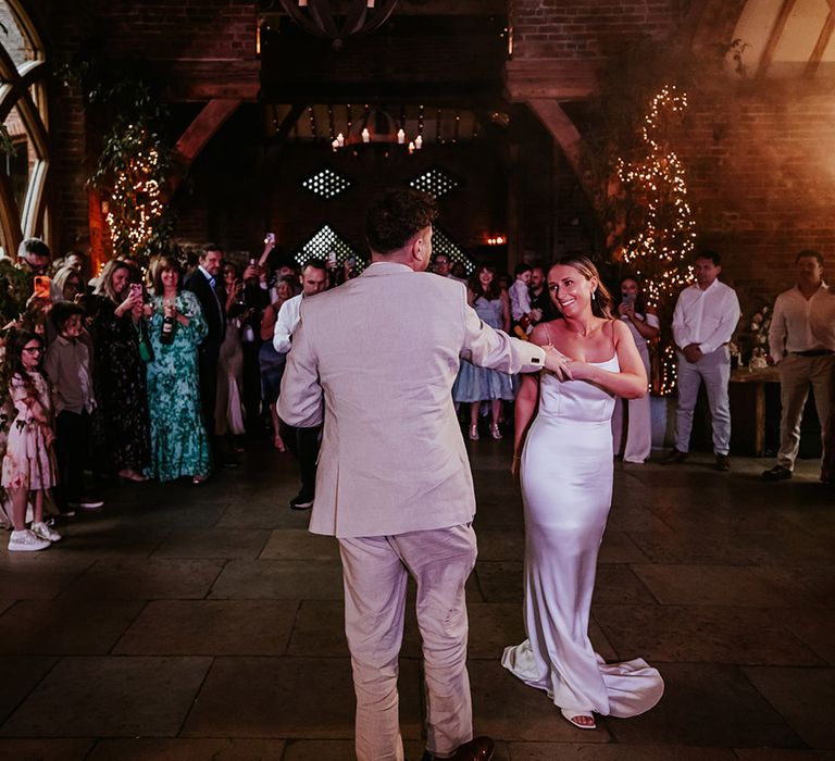 First dance for bride and groom at modern classic wedding 