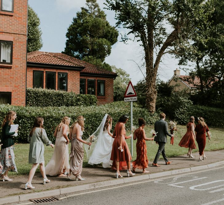 Bride walking to the church