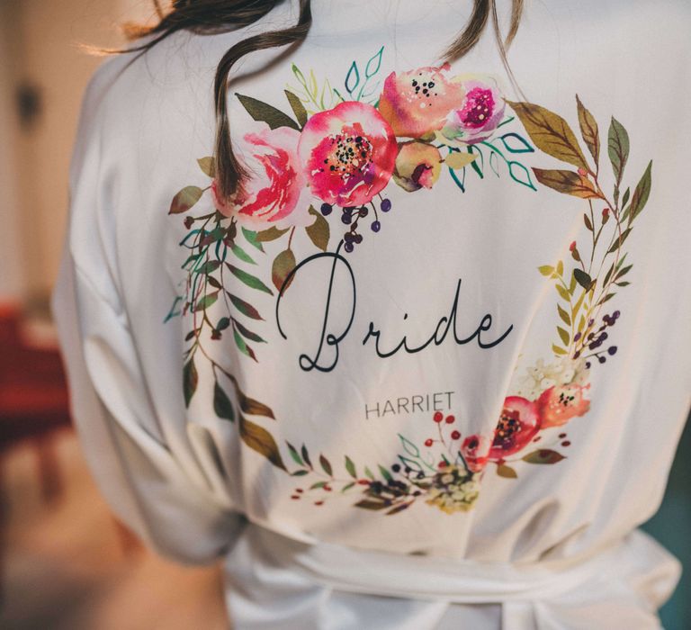 Bride personalised dressing gown with bright pink florals 