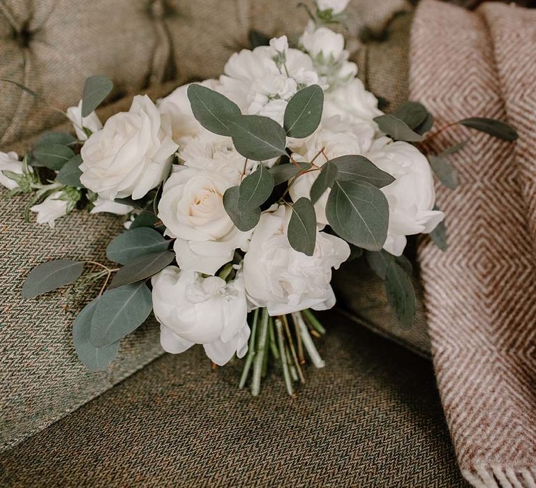 White rose bouquet with eucalyptus  