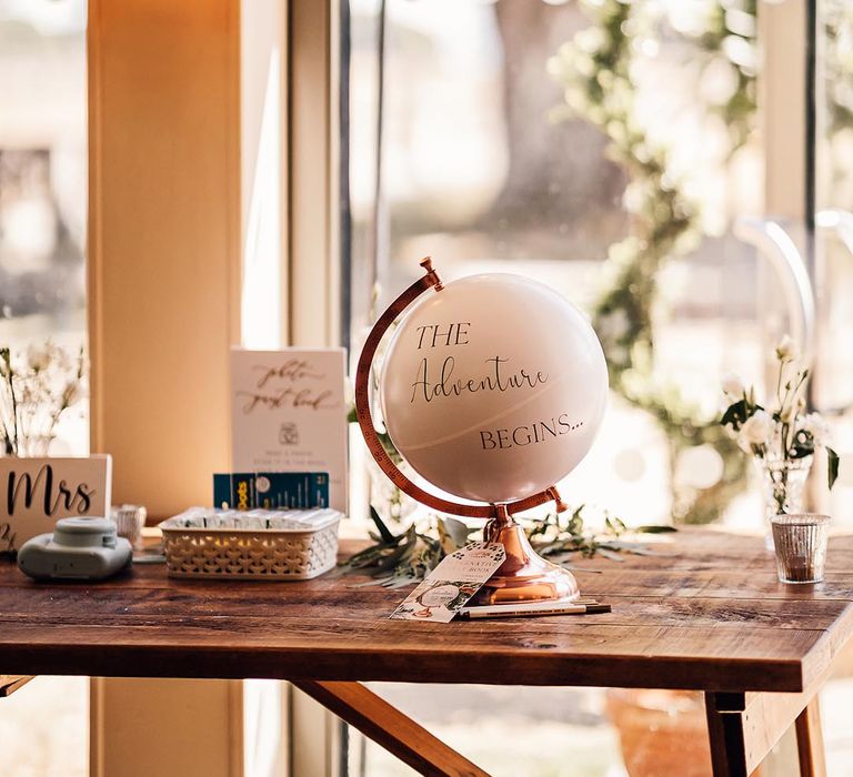 White globe wedding guest book with pens