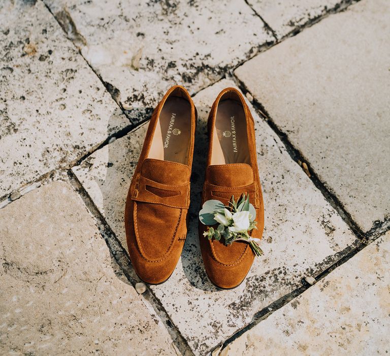 brown suede mule groom shoes 