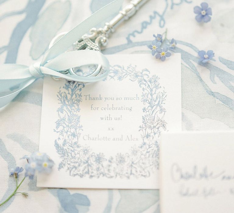 Light pastel blue floral pattern for elegant and timeless wedding stationery suite 