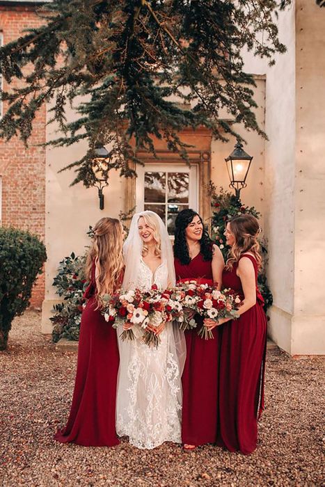 cherry red bridesmaid dresses open lace back dress Megan Sweetheart Slit Mermaid Floor Length Satin Wedding Guest Dresses, Measure Method Closure Cherry Red Bridesmaid Dresses