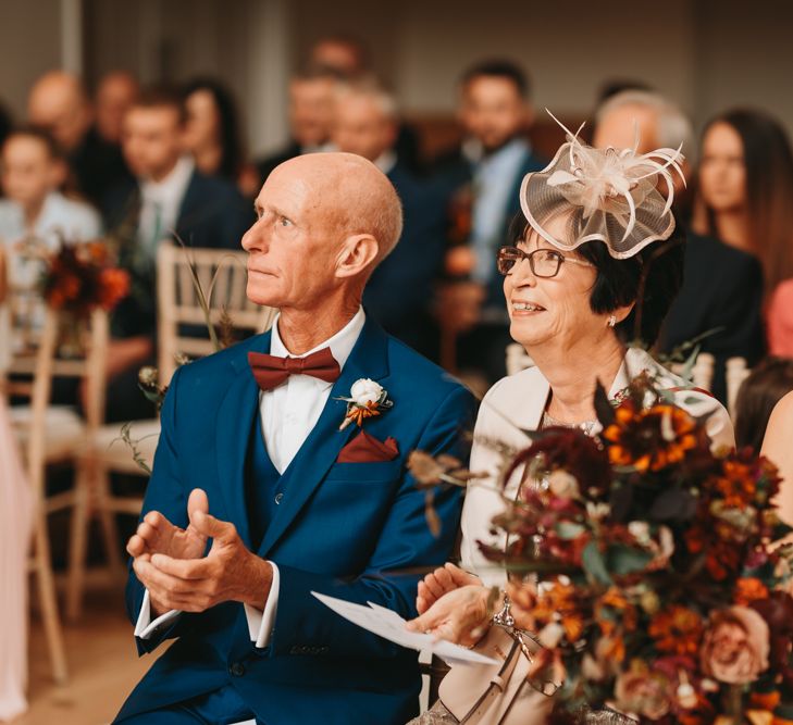 Mother and father of the bride at autumn Millbridge Court wedding