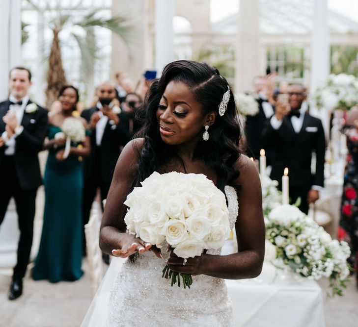 all white rose wedding bouquet 