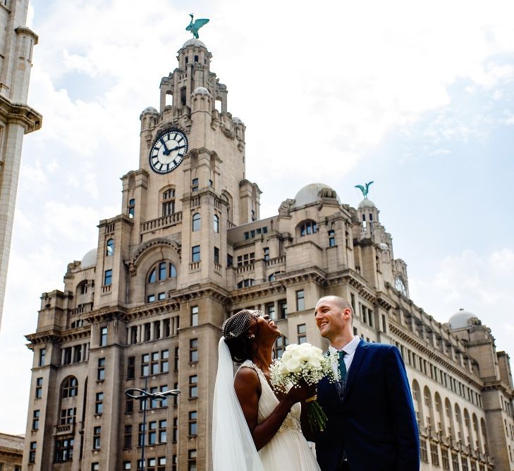 Bride and groom portrait in the city of Liverpool 