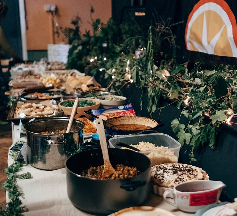 Sharing food table at budget wedding