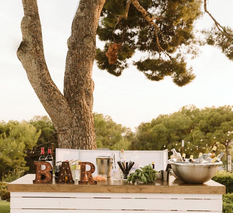 Bar at outdoor Spanish wedding 