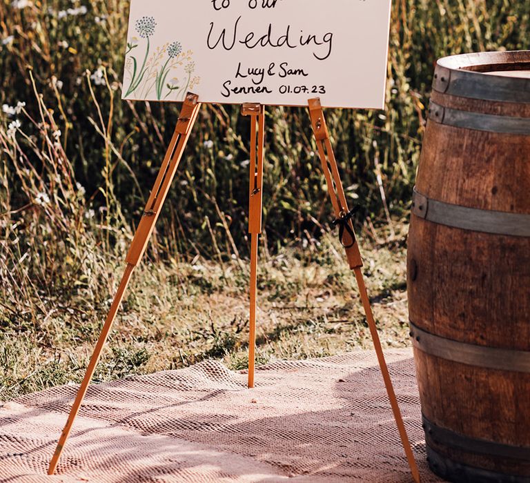 DIY wedding welcome sign on an easel 