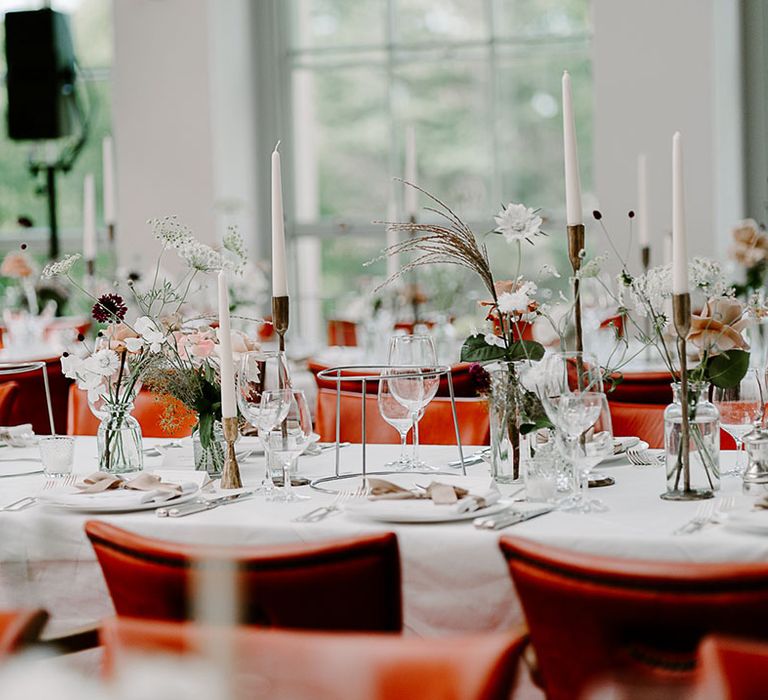 Romantic and neutral monochrome wedding table decor at Babington House wedding venue 