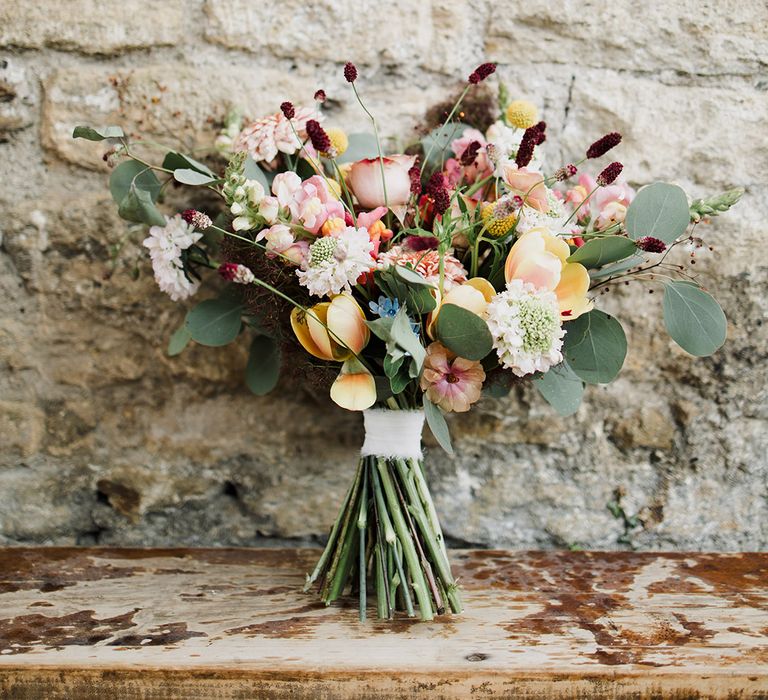 Wildflower colourful wedding bouquet for summer wedding 