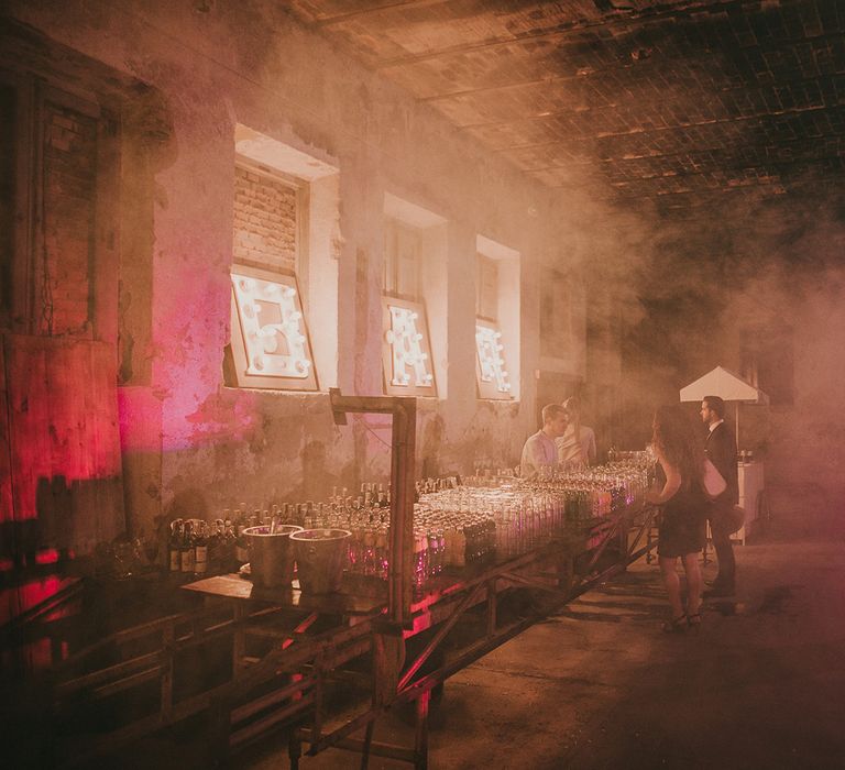 smoke filled bar for underground club wedding venue 