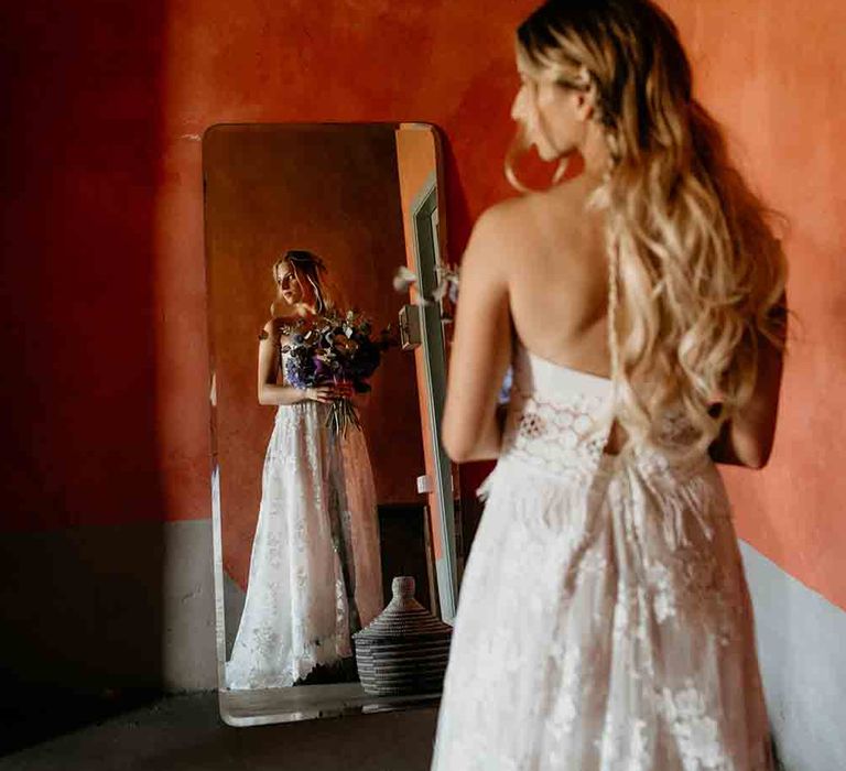 Bride in strapless wedding dress