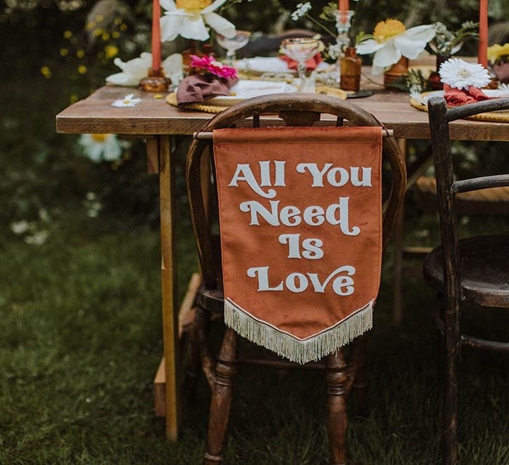 All You Need Is Love chair back fabric wedding sign 