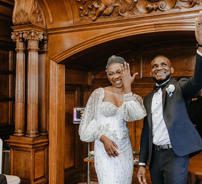 Bride & groom celebrate after wedding ceremony 