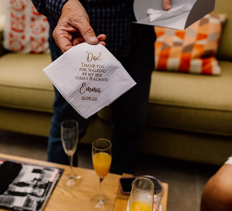 Personalised embroidered handkerchief for father of the bride 