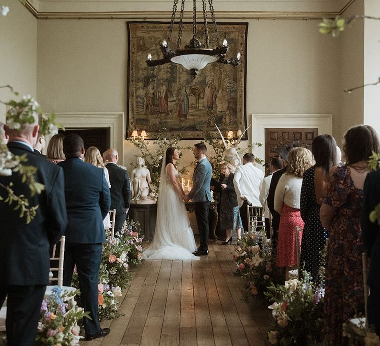 The bride and groom at their civil wedding ceremony at Elmore Court in Gloucestershire 