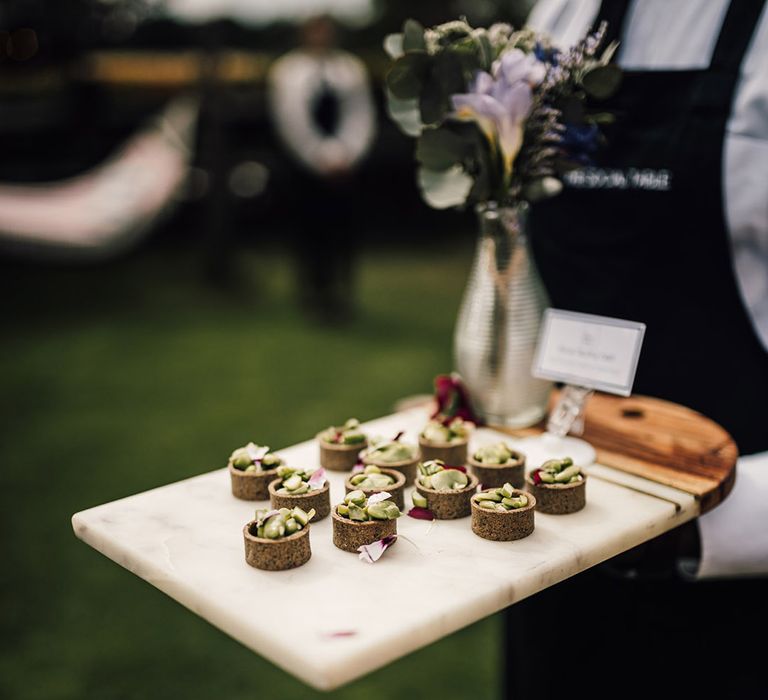 Wedding canapés being served at the wedding 