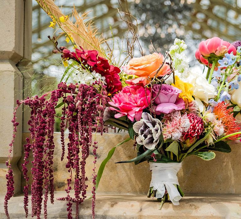 Bright colourful wedding flowers with roses 