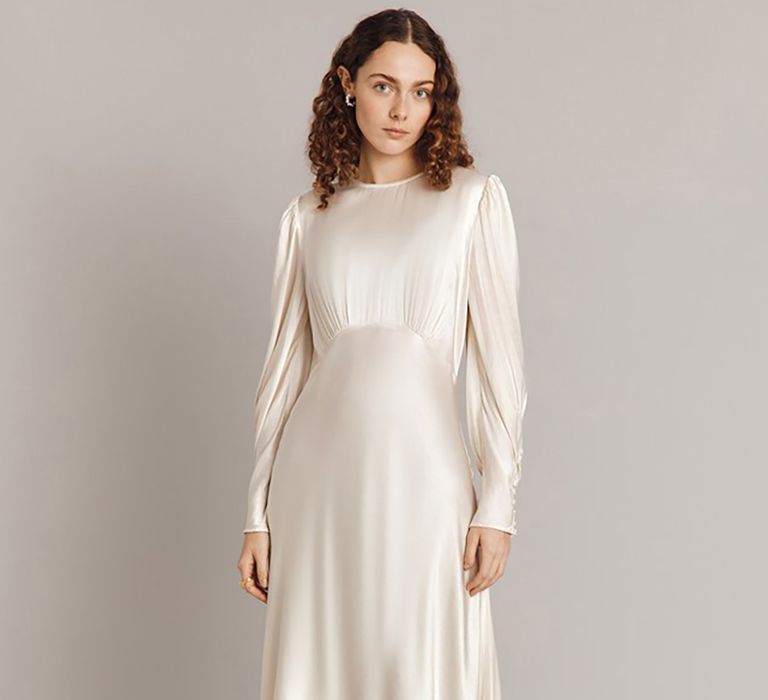 Ghost satin wedding dress, bias cut with long sleeves 