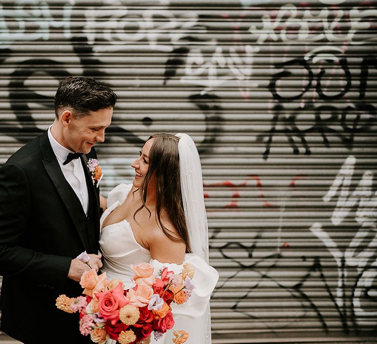 The bride and groom at their industrial wedding venue in Sheffield 