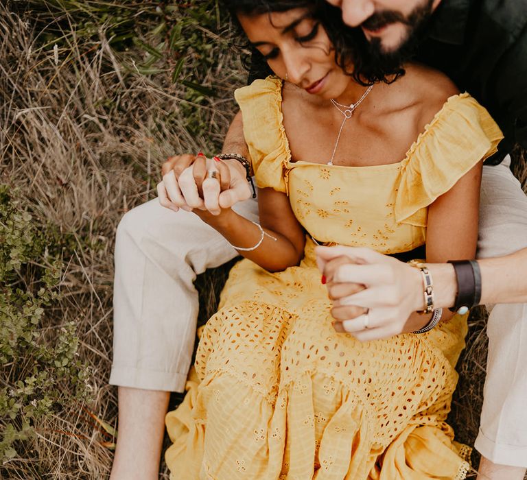 Yellow broderie anglaise wedding dress 