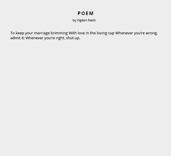 Funny Wedding Reading | Poem by Ogden Nash