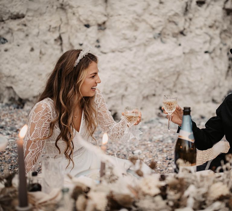 Champagne toast on the beach 