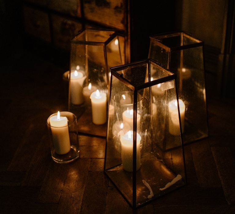 Cosy lantern candles for intimate wedding